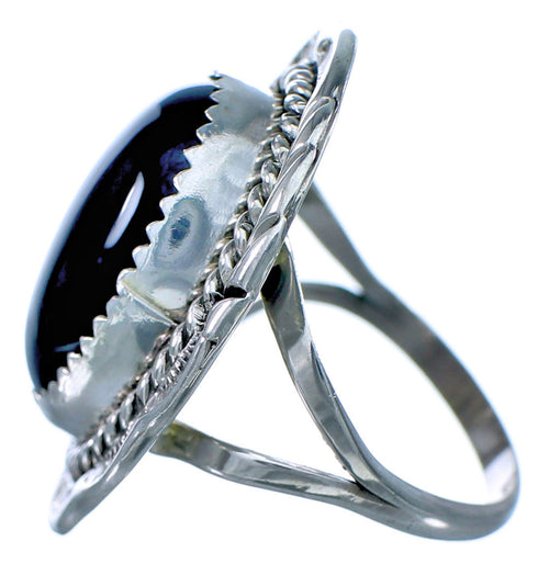 Native American Onyx And Sterling Silver Ring Size 7 BX116066